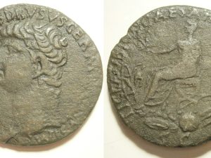 Nero Claudius Drusus Sestertius -TI CLAVDIVS CAESAR AVG P M TR P IMP P P S C- 42 AD