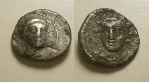Nagidos,  Æ obol, Aphrodite / Dionysos  - 380-360 BC