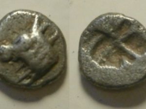 Asia Minor 🜇 Hemiobol Calf / Square circa 500-470 BC.
