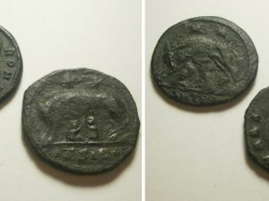 2x Constantinus I Follis -VRBS ROMA - remus en romulus