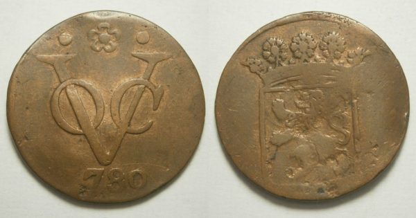 Holland VOC Duit 1780 - wat gebogen vlak